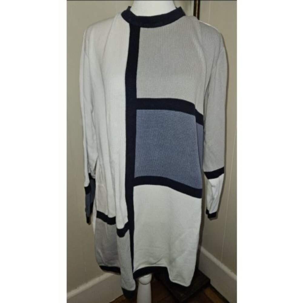 APART Gray Blue White Long Sleeved Knit Tunic Top Ladies Large
